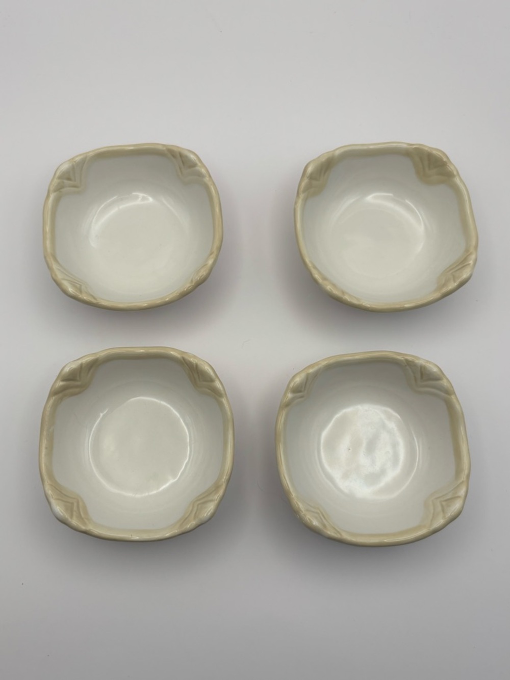 Princess House Pavillion Cream Ceramic Dipping Set of Dishes with Beige Trim